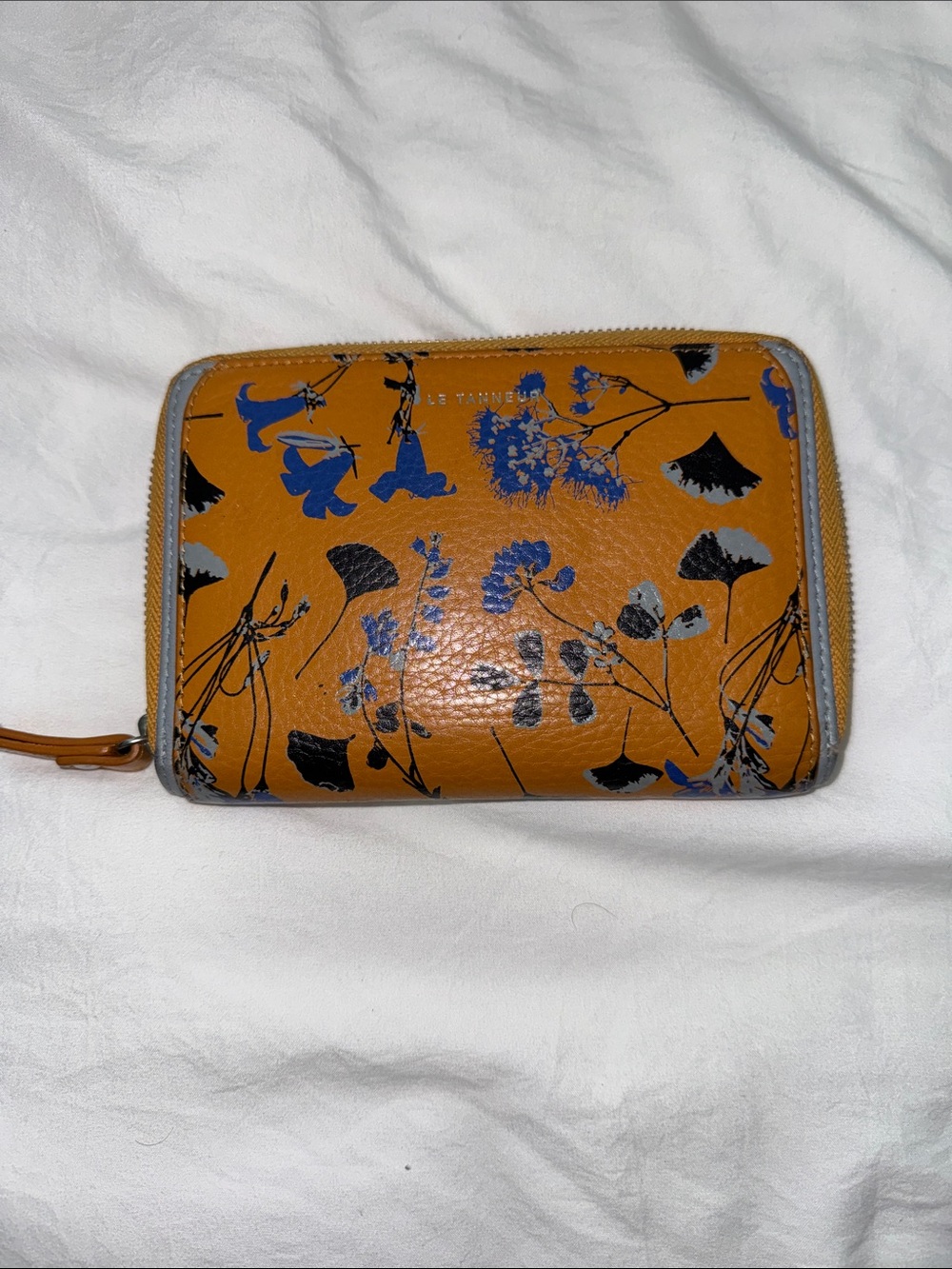 Leather Floral Zip Wallet - Brown/Blue